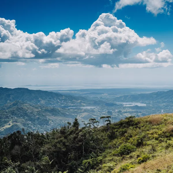 View of Puerto Rico's central mountain range along the ruta de la longaniza.