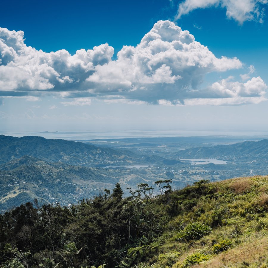 View of Puerto Rico's central mountain range along the ruta de la longaniza.