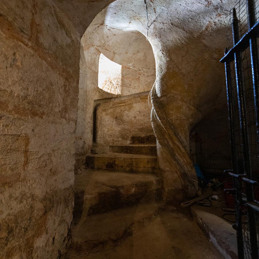 View of the oldest spiral staircase in Puerto Rico and America, built in mortar in the 16th century.