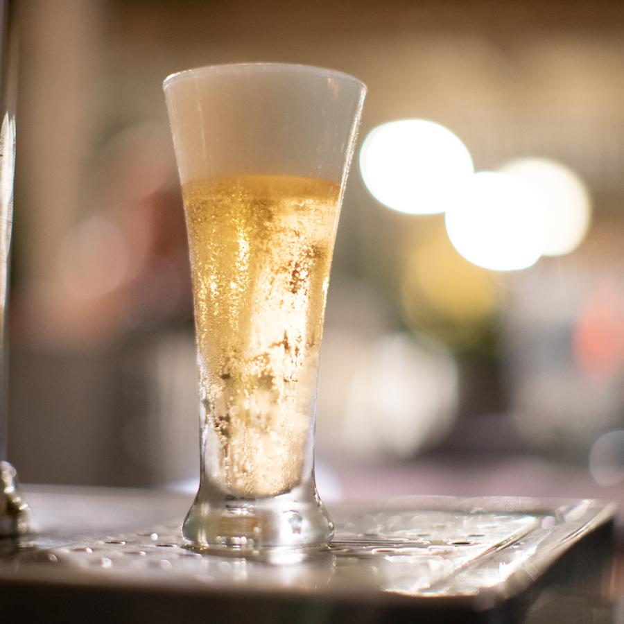 View of a glass of beer.