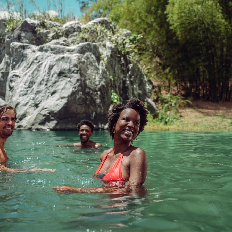 Group of friends in a river.