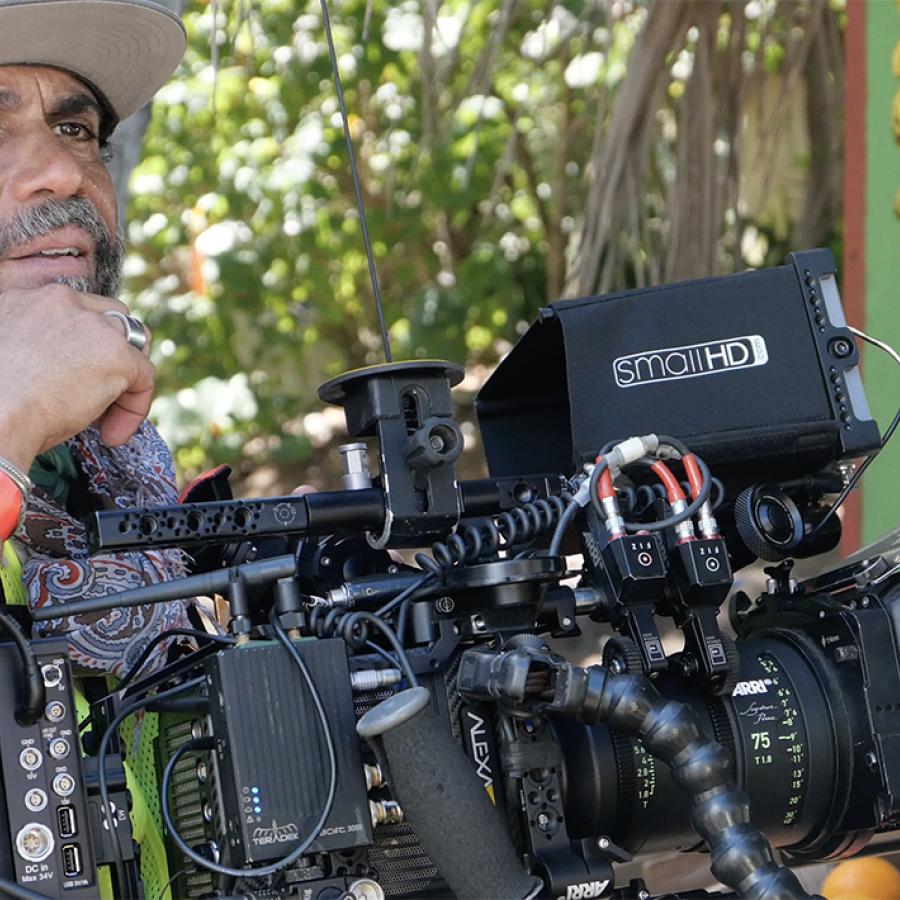 A crew member on set during the Discover Puerto Rico Live Boricua campaign shoot