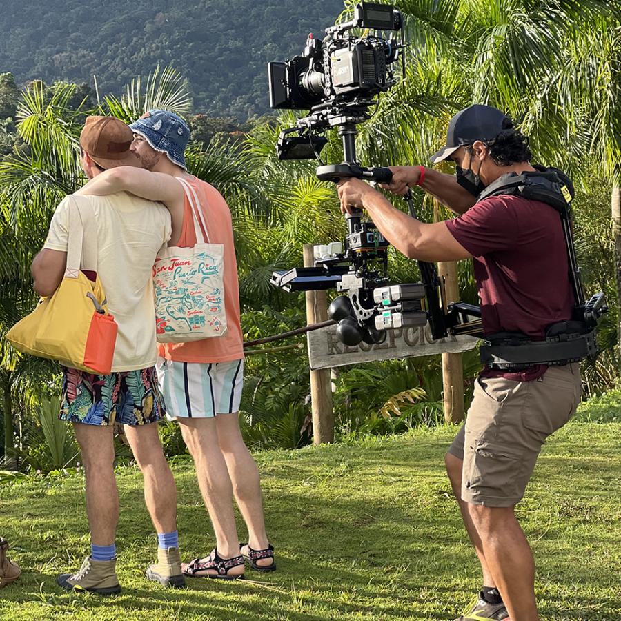 Crew filming a scene from the Live Boricua campaign in Puerto Rico