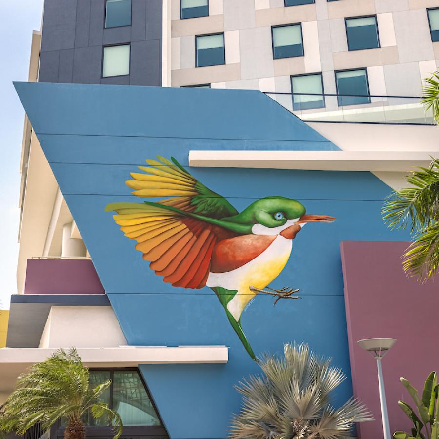 A mural of a bird at Distrito T-Mobile