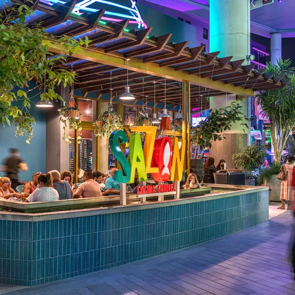 Outdoor dining at Sazón Cocina Criolla, a lively spot for doing some fine dining in San Juan.