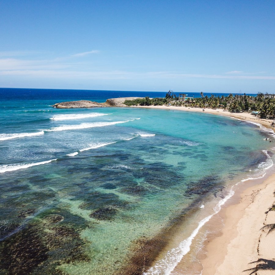 Aerial view of Jobos Beach in Isabela, Puerto Rico