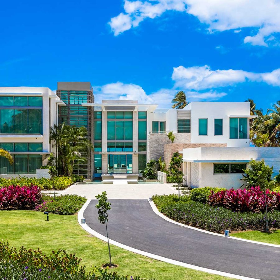 Exterior shot of Casa Estancias, a modernist villa located within the St. Regis Bahia Beach Resort. Rio Grande, Puerto Rico.