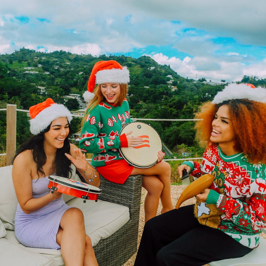 Three women celebrating Christmas in Puerto Rico.