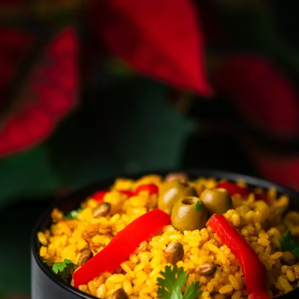 Arroz con gandules close up.