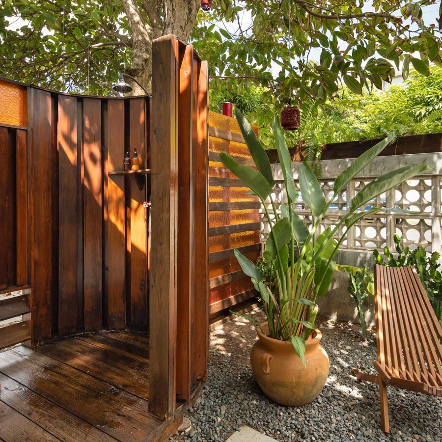 Outdoor shower at Dreamcatcher hotel in San Juan, Puerto Rico.