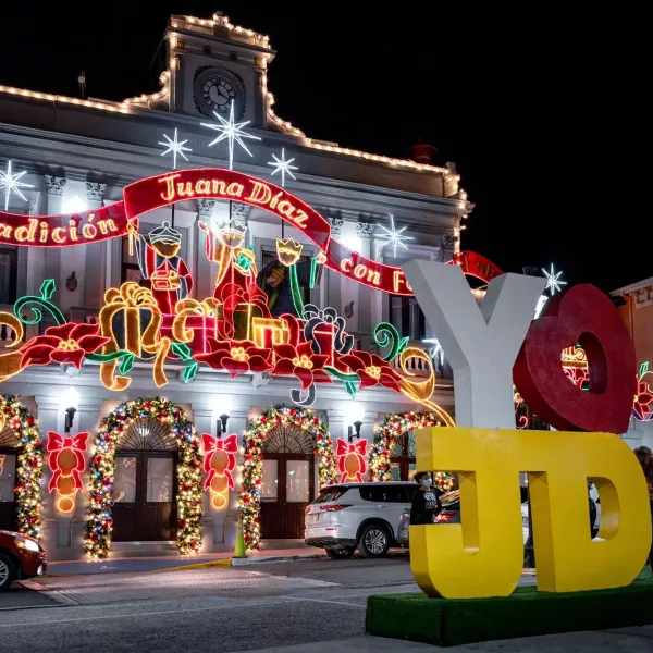 Lights adorn a museum in Juana Diaz.