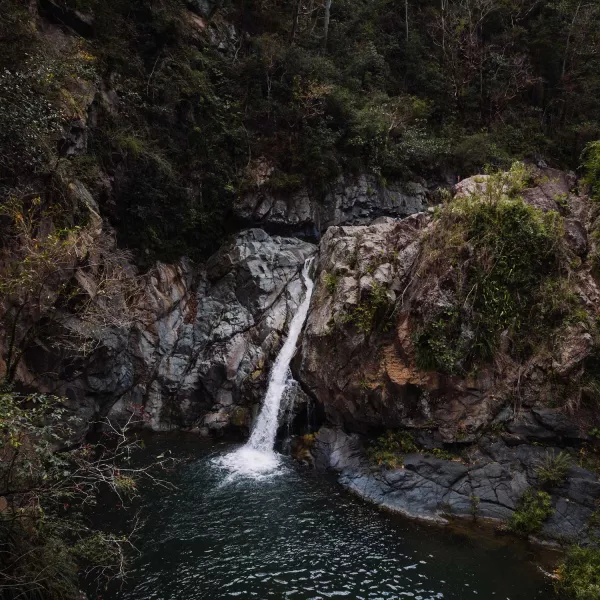 An aerial view of a waterfall in Guayanilla, Puerto Rico.