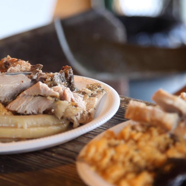 Plates with lechón asado from Guavate, Puerto Rico.