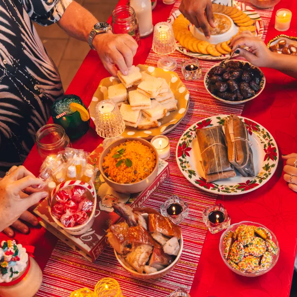 Food flat lay of holiday table.