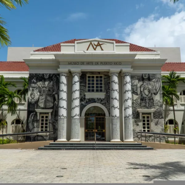 Entrance of the Museo de Arte de Puerto Rico showing its unique architectural style.
