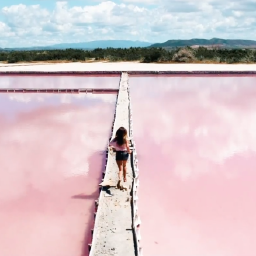 Las salinas de Cabo Rojo se ven de un tono rosado vibrante.