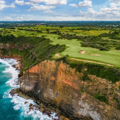 The Royal Isabela Golf Course sits atop ocean cliffs in Isabela, Puerto Rico.