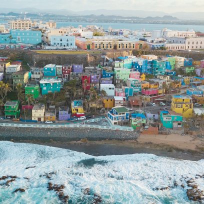 Aerial view of La Perla, a seaside neighborhood in Old San Juan, Puerto Rico.