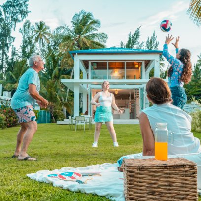 Family playing in the backyard.