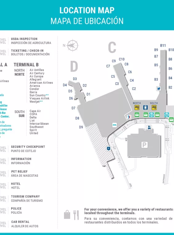 A map of the luis marin munoz airport in San Juan Puerto Rico (SJU)