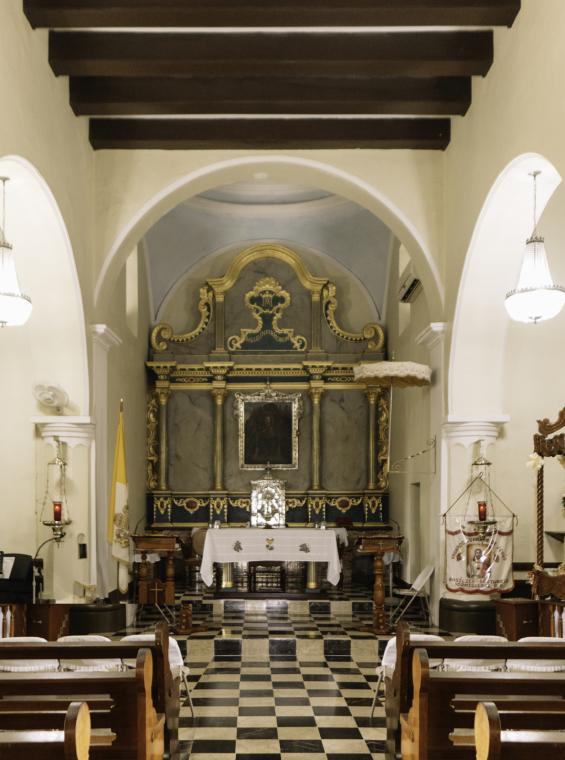 The interior of the Basilica Menor de la Virgen Monserrate in Hormigueros