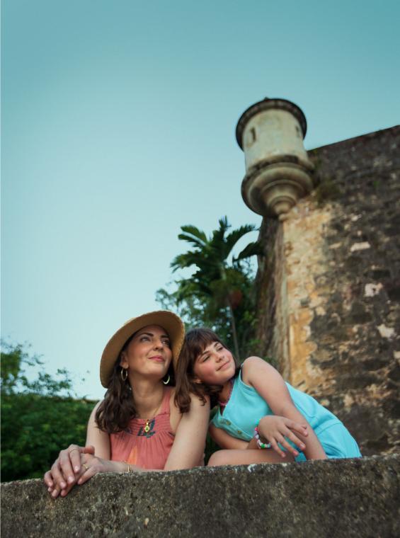 A mother and daughter explore Paseo de la Princesa in San Juan, Puerto Rico