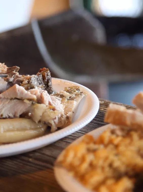 Plates with lechón asado from Guavate, Puerto Rico.